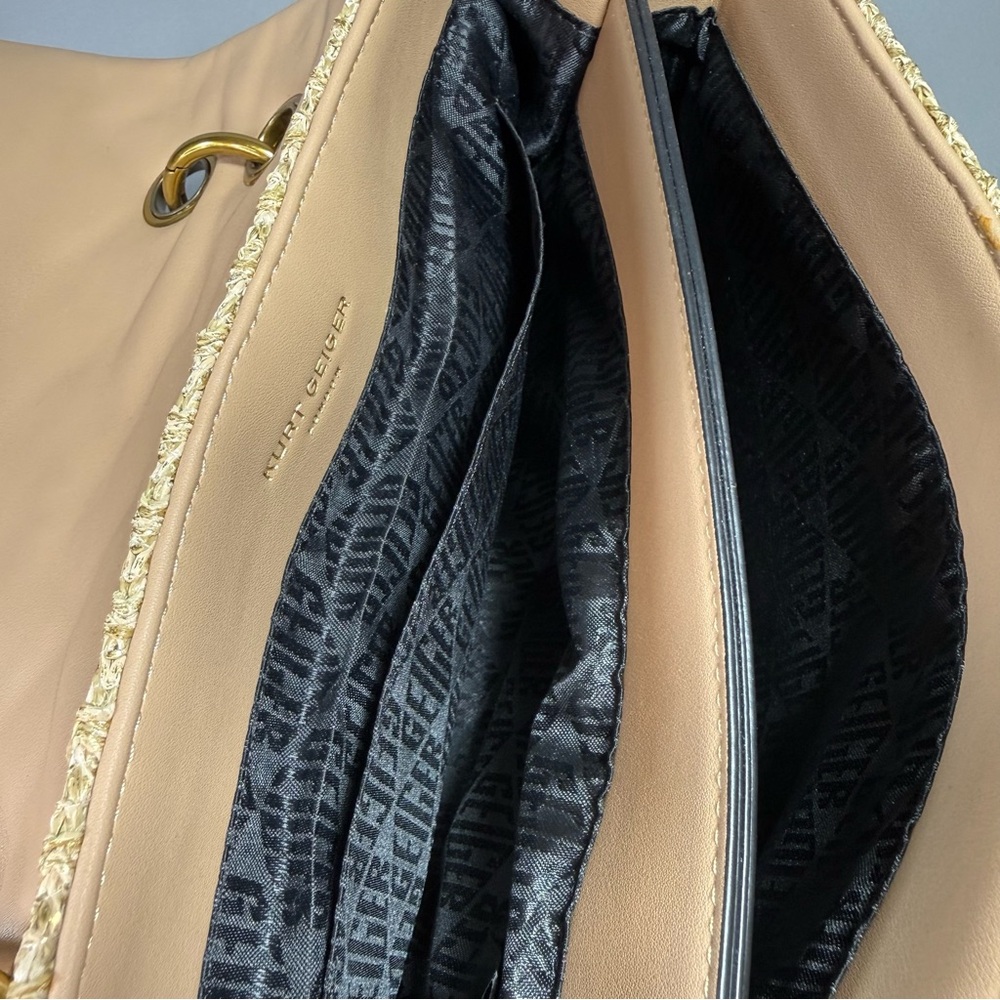 Kurt Geiger Large Gold Raffia Crystal Bee Embellished Shoulder Bag - Picture 12 of 16